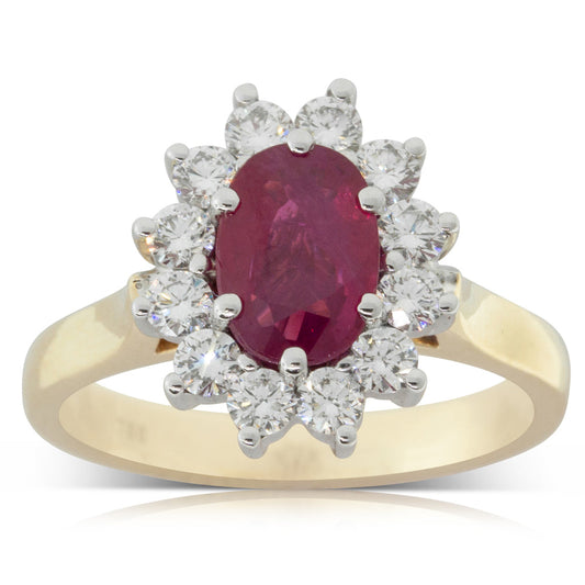 18ct Yellow & White Gold Ruby & Diamond Ring