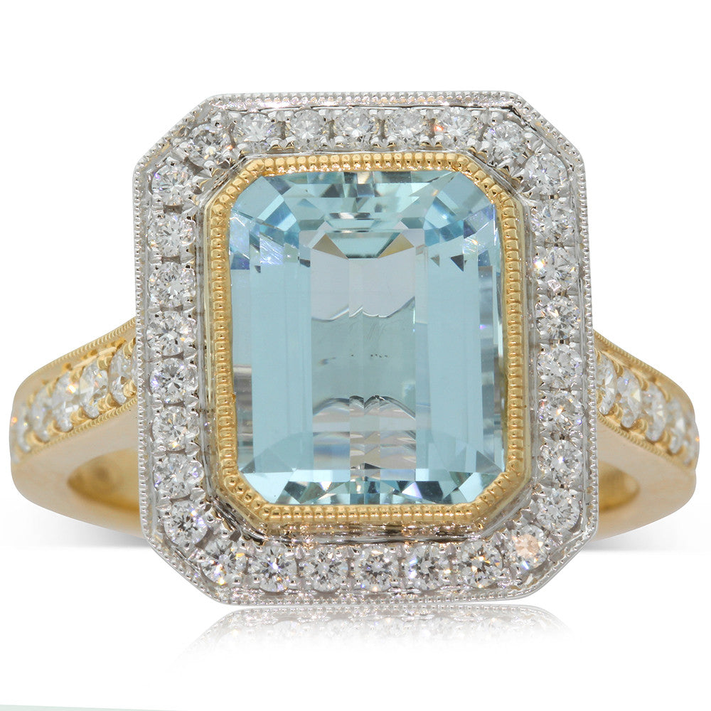 18ct Yellow & 18ct White Gold Aquamarine Ring