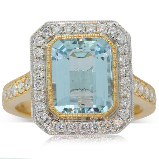 18ct Yellow & 18ct White Gold Aquamarine Ring