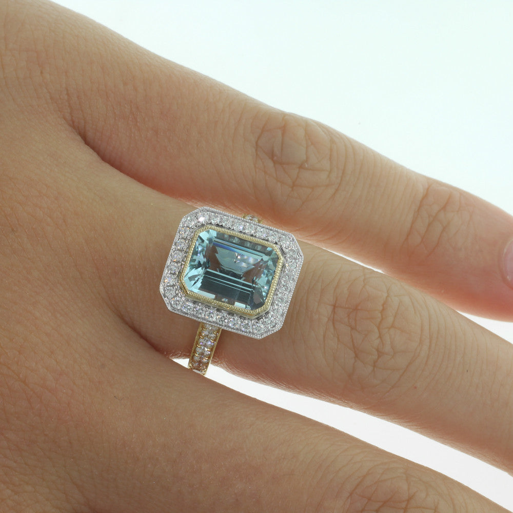 18ct Yellow & 18ct White Gold Aquamarine Ring