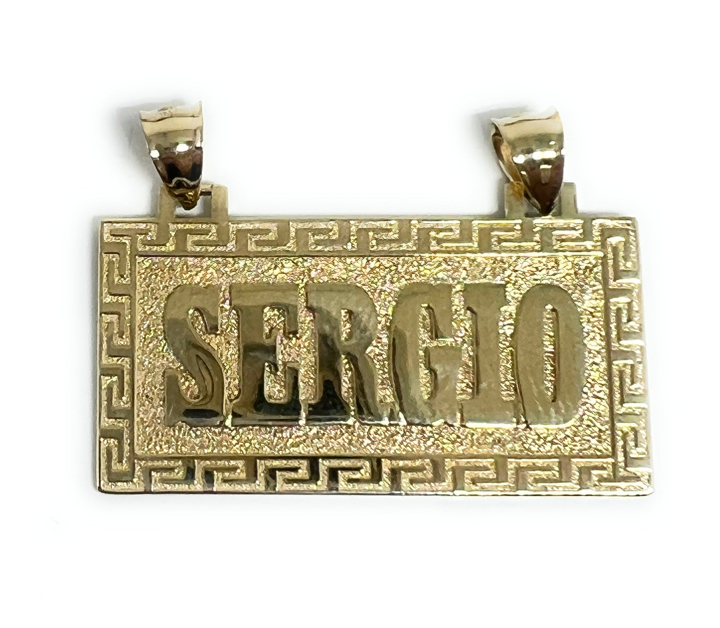 14k Solid Gold Custom RECTANGLE GREEK BORDER (MEANDROS) Nameplate Pendant (13g)