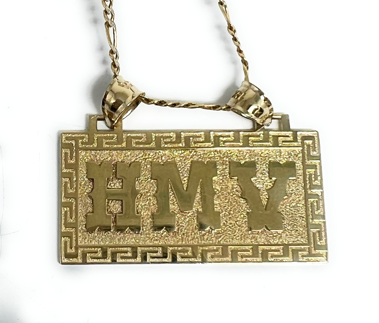 14k Solid Gold Custom RECTANGLE GREEK BORDER (MEANDROS) Nameplate Pendant (13g)