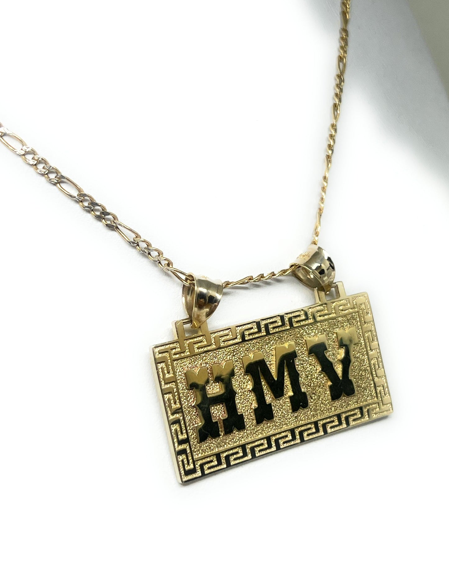 14k Solid Gold Custom RECTANGLE GREEK BORDER (MEANDROS) Nameplate Pendant (13g)