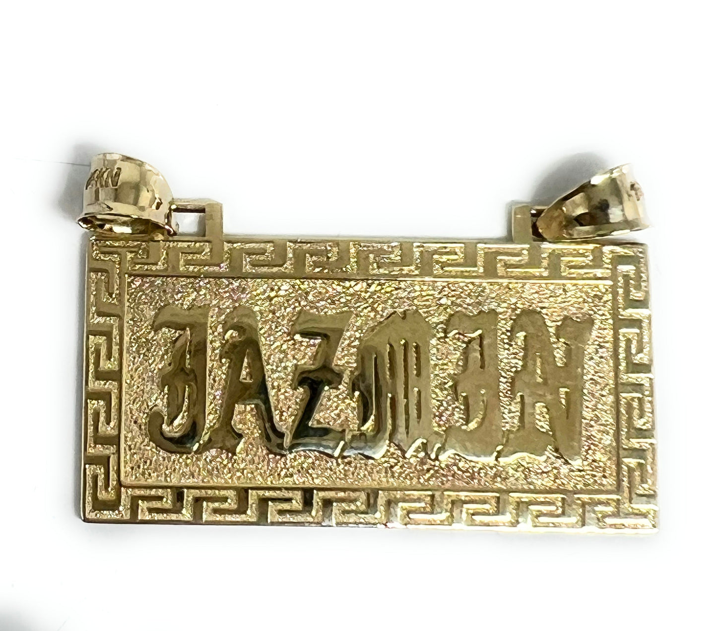 14k Solid Gold Custom RECTANGLE GREEK BORDER (MEANDROS) Nameplate Pendant (13g)